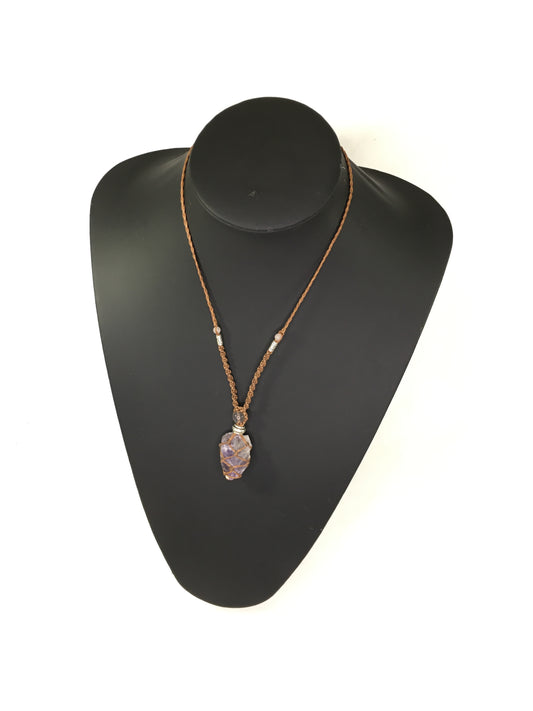 Crystal Necklaces - Amethyst crystal with wax cord
