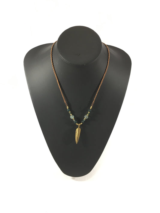 Cosmetic Jewelry  - Leaf Pendant with Flourite, Bloodstone, Moss Agate Crystals Necklace