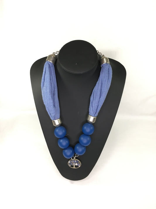 Tree of Life pendant with Big Blue Wooden Beads Necklace