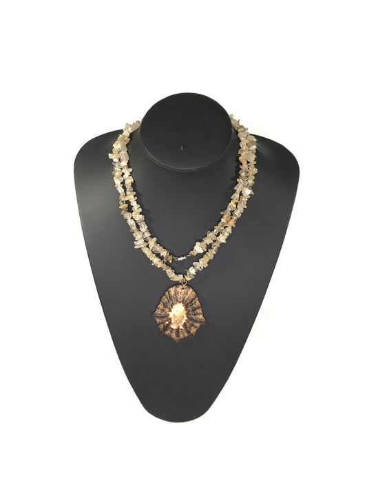Rutilated Quartz Beaded with Shell Necklace