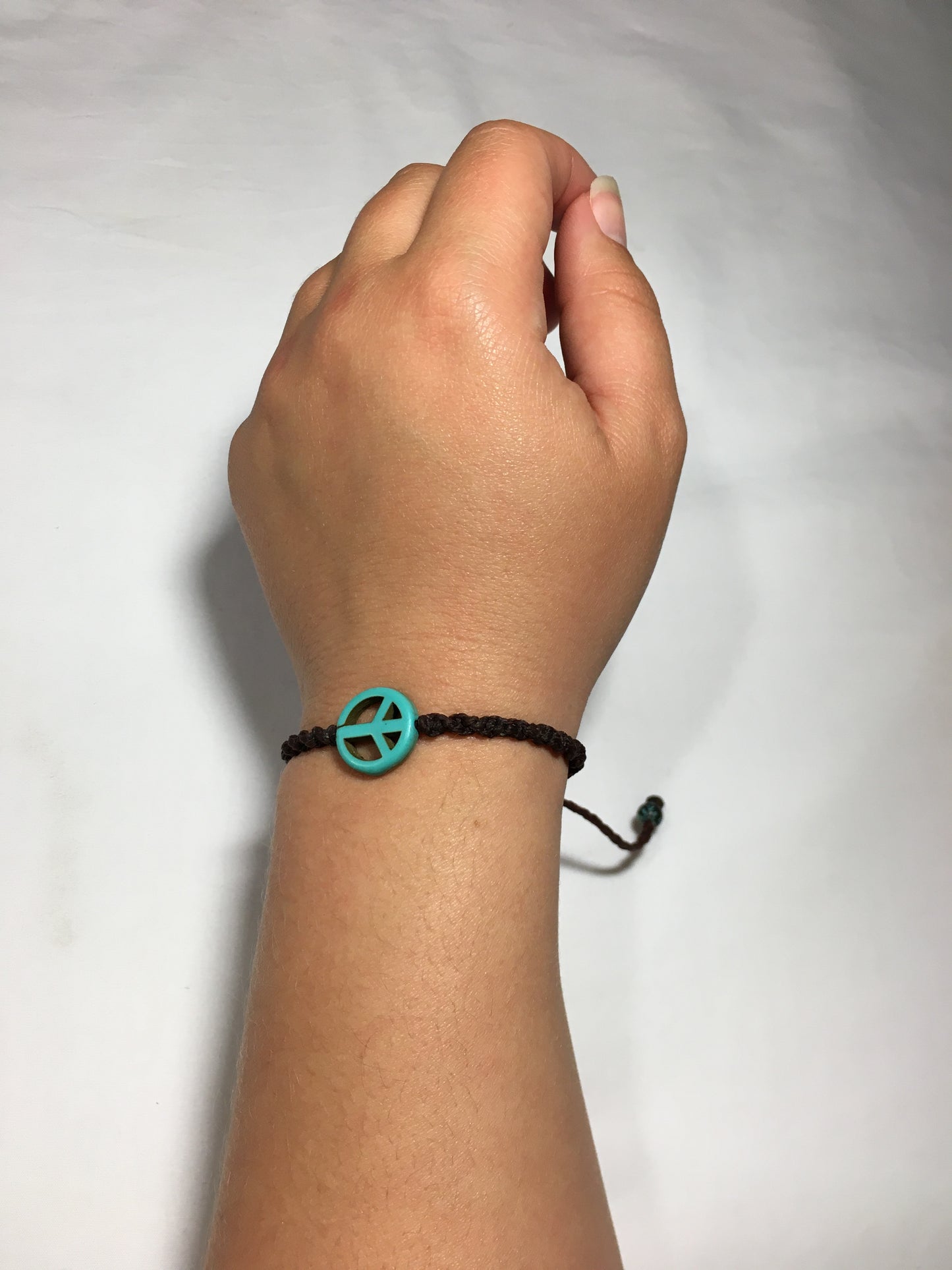 Roped Bracelet - Peace Sign pendant, wax cord bracelet