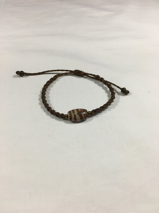Roped Bracelet - Tibetan agate stone with wax cord bracelet