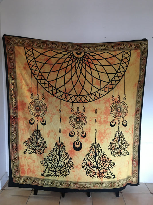 Yellow Orange and Black Dreamcatcher Tapestry Large
