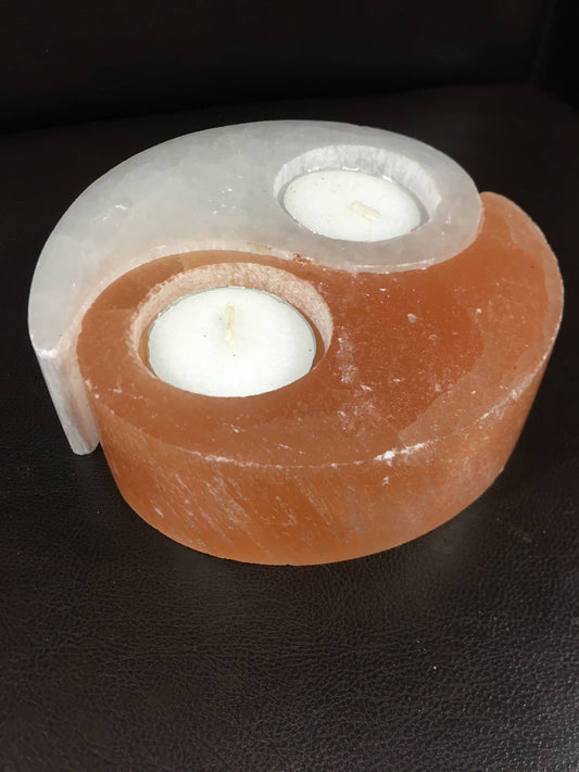 Selenite and Himalayan salt ying-yang Candleholder